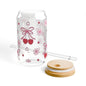 Cherry, Heart and Bows 16oz Glass Tumbler with Lid and Straw