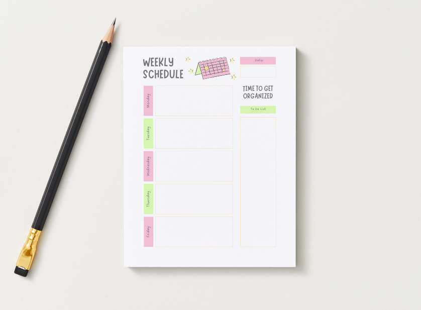 Pinky Lime Weekly schedule 5.5" x 8.5" Notepad