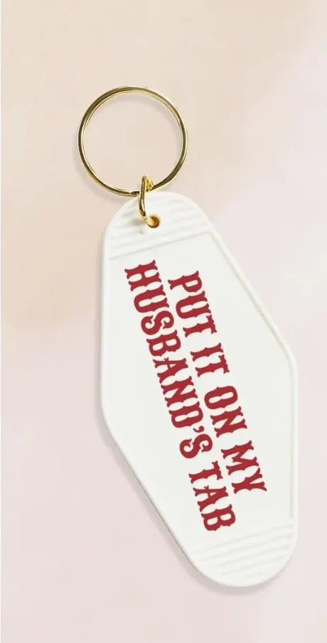 Put it On My Husbands Tab Retro Motel Keychain