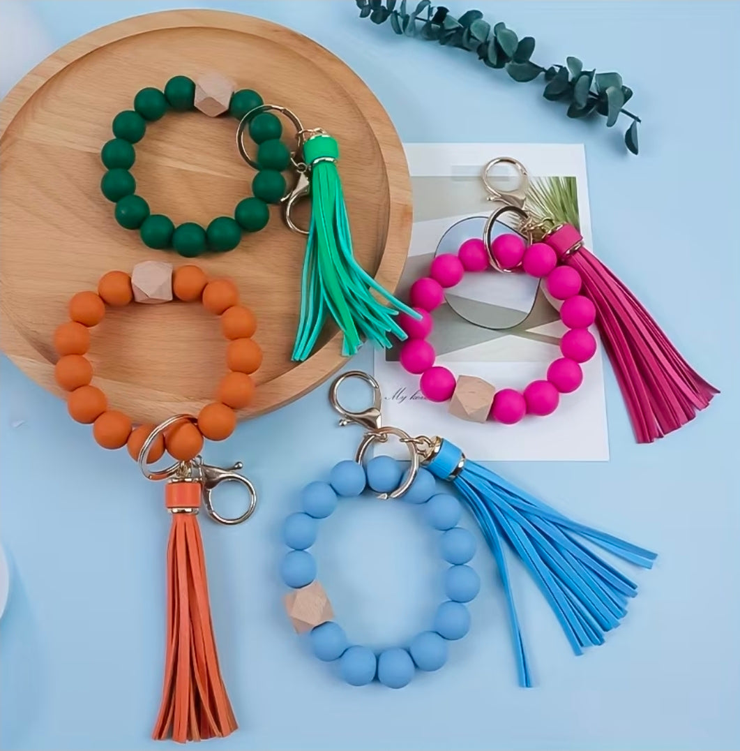 Silicone Beaded Wristlet Keychains