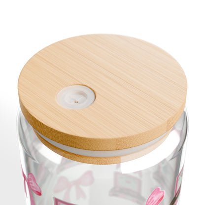 Vinyls And Bows 16oz Glass Tumbler With Lid and Straw