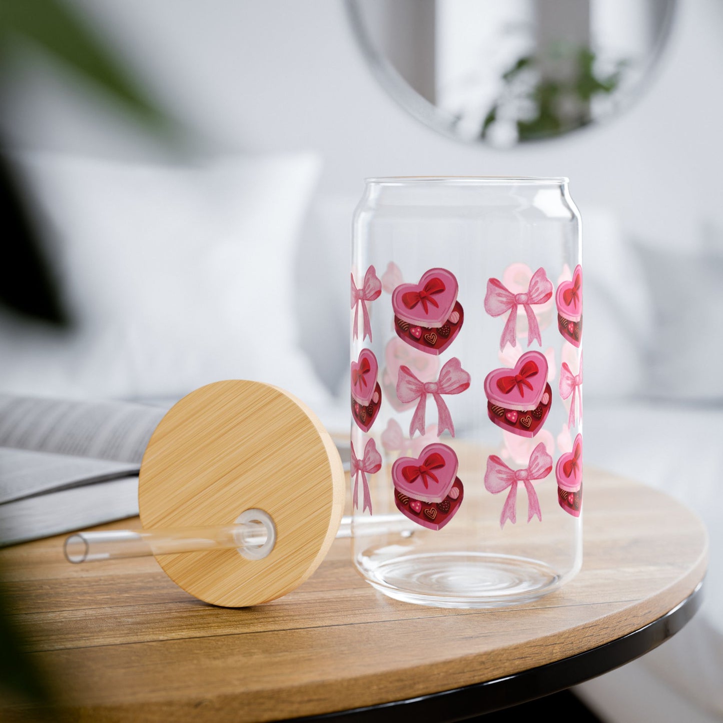 Be My Valentine 16 oz Glass Tumbler With Lid and Straw