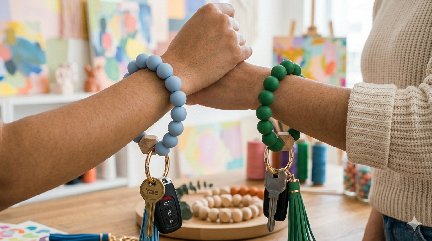 Silicone Beaded Wristlet Keychains