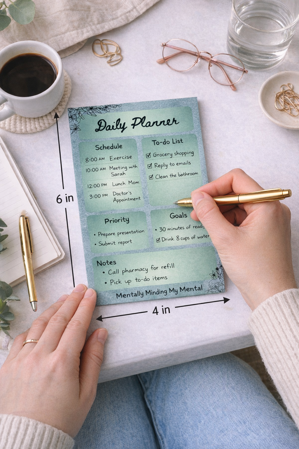 4x6 Daily Planner Notepad – Mental Wellness To-Do List | Schedule, Priorities & Goals Pad