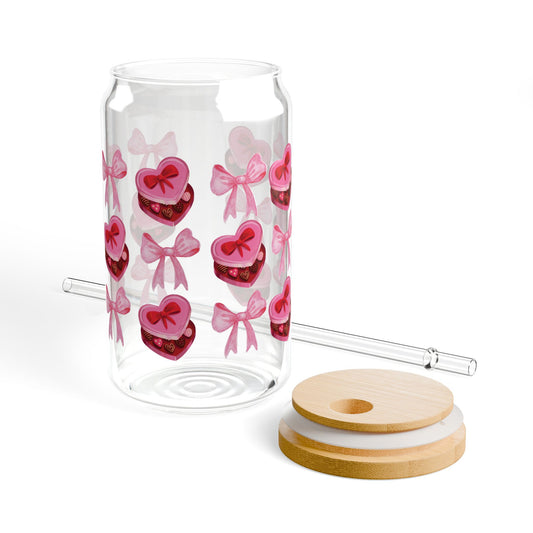 Be My Valentine 16 oz Glass Tumbler With Lid and Straw